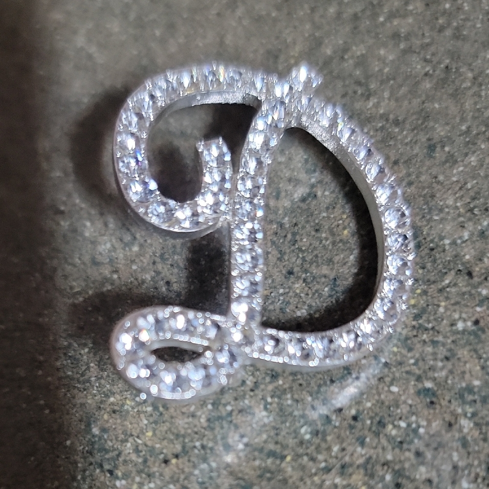 "D" Rhodium Plated Clear Crystal Alphabet Initial Brooch